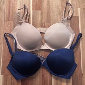 Victoria’s Secret sexy illusions push up bras nude and navy size 32D